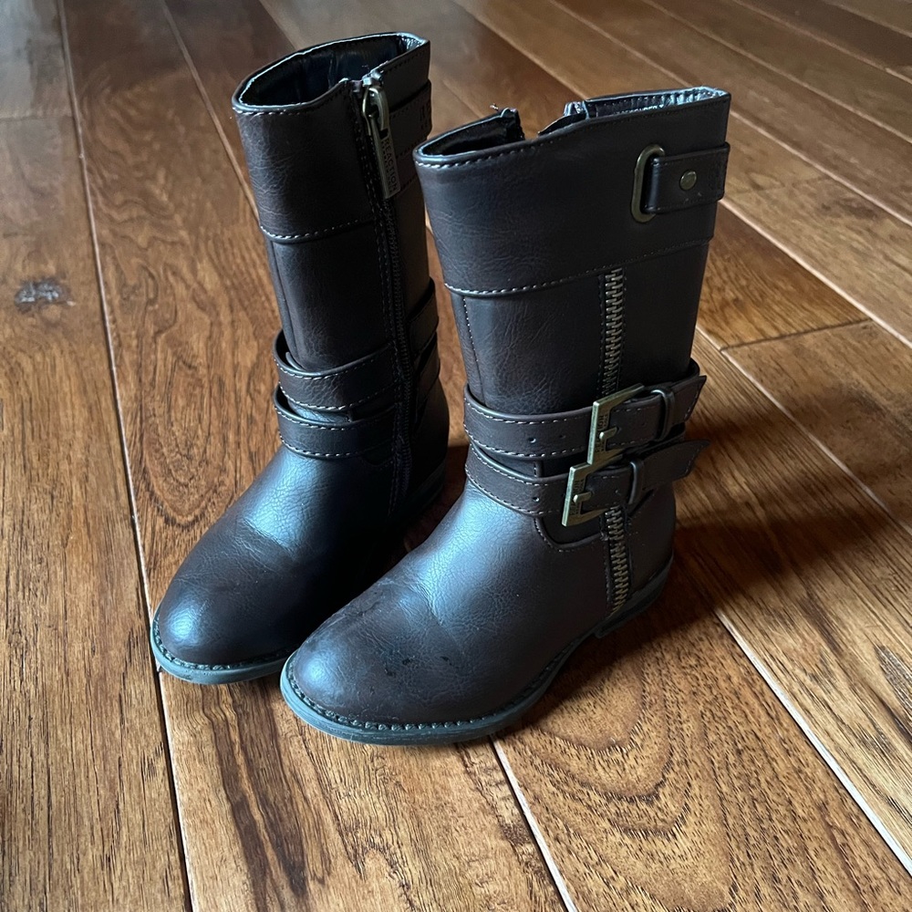 Brown Kids Boots with Buckle Detail